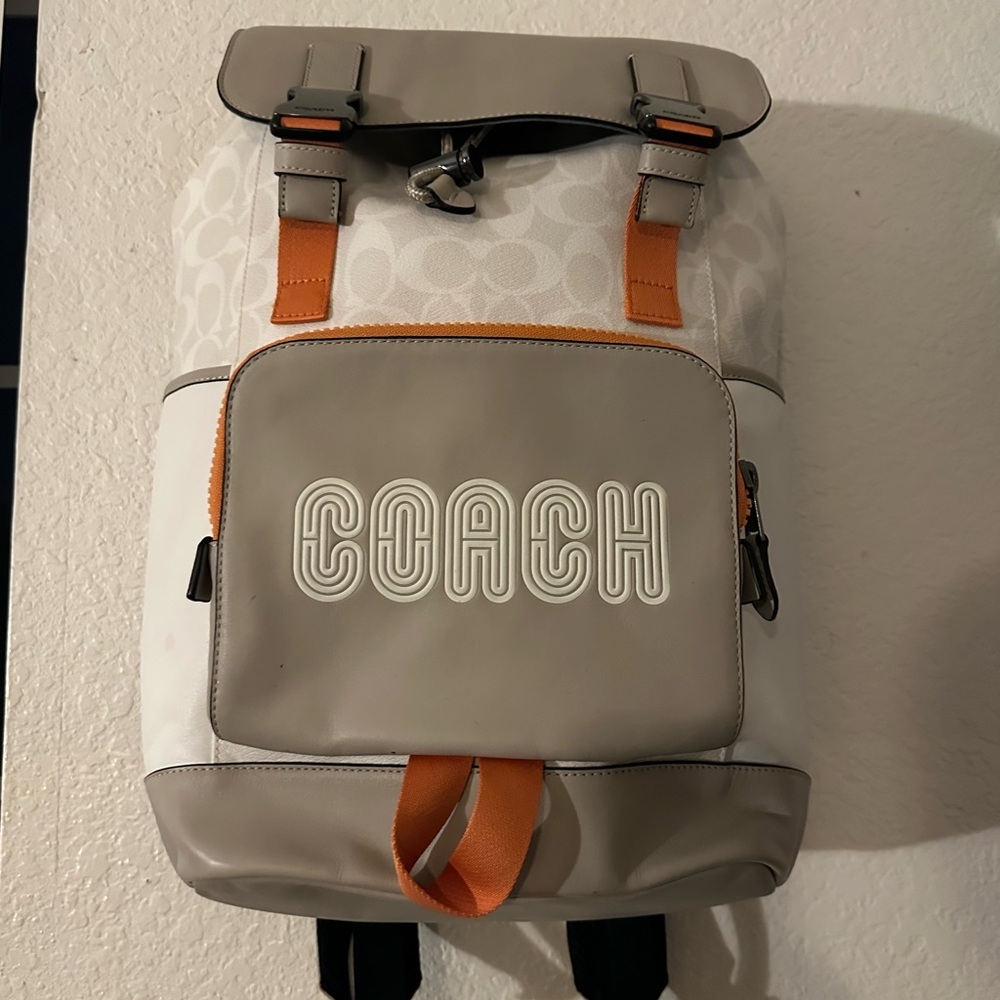 Coach Men's Gray and Orange Backpack - Picture 2 of 10